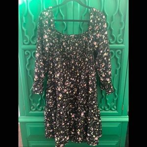 NWT Just Found Black Floral Long Sleeve Flare Dress